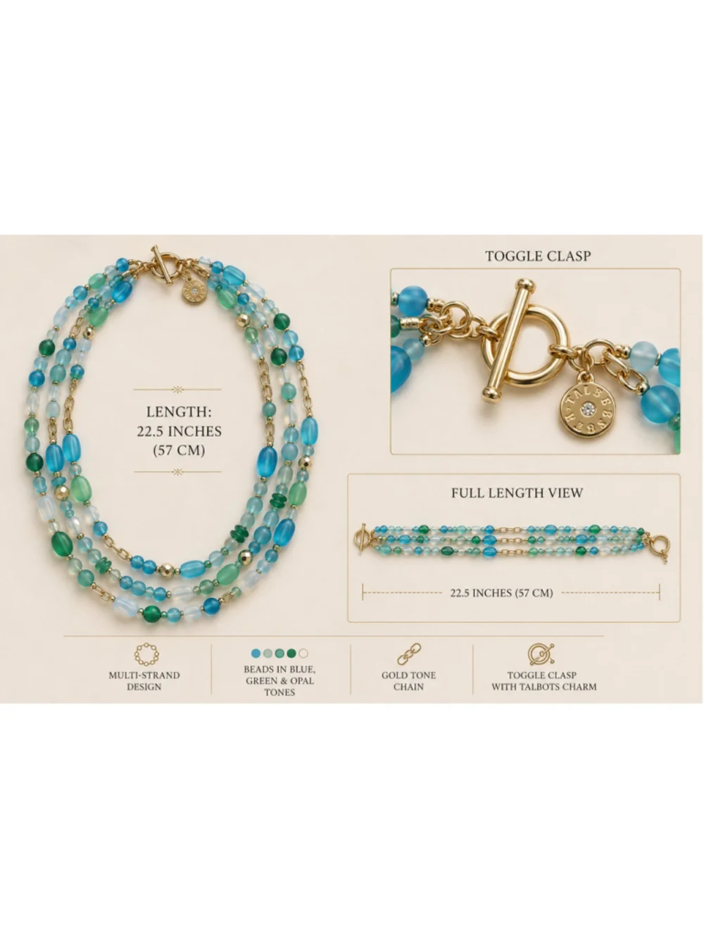 Women's Talbots Multi-Strand Necklace One Size Blue Green Opal Tones